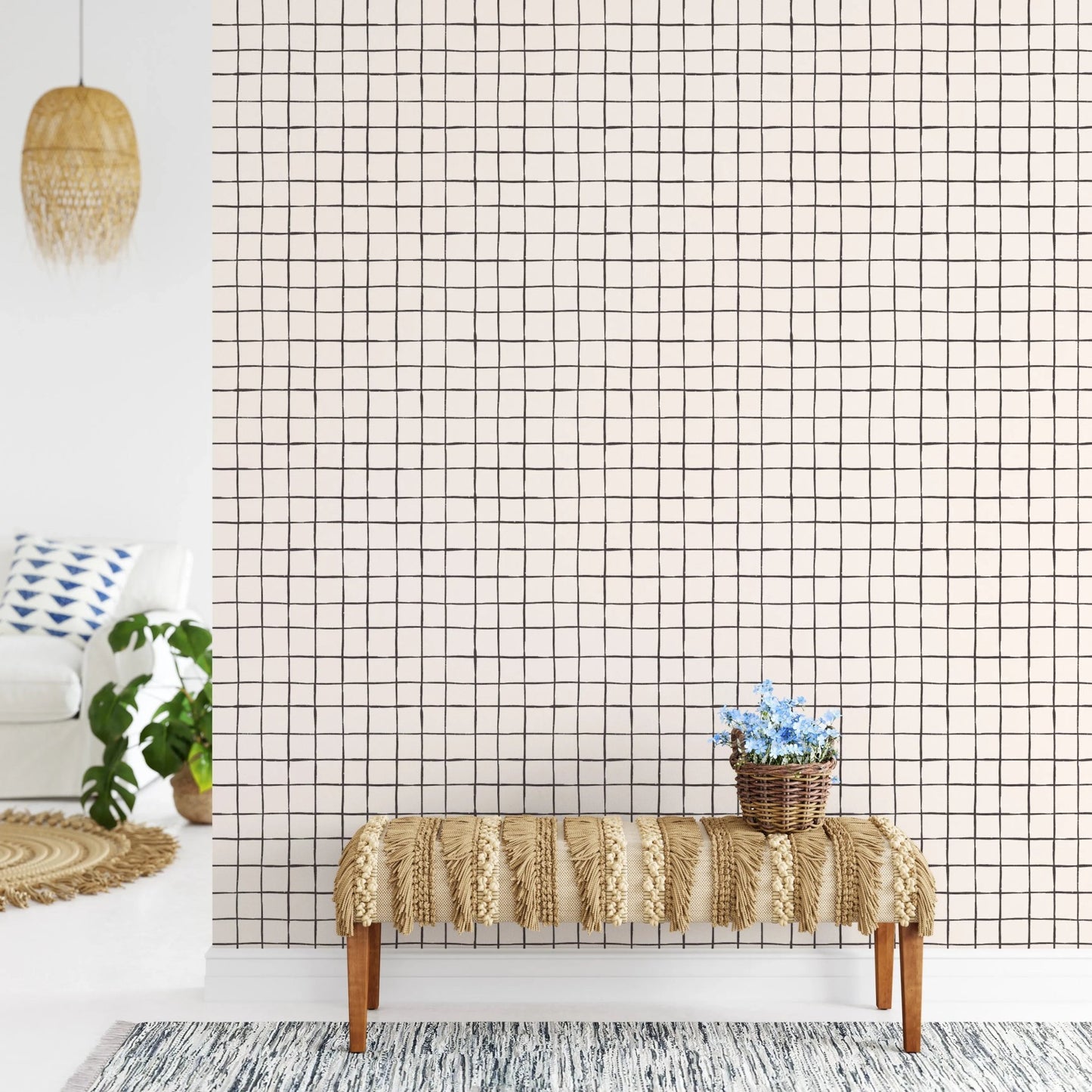 Rustic sketch grid texture for modern wall murals