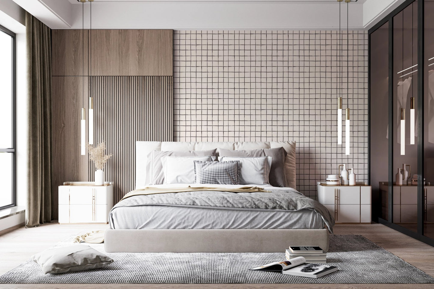 Soft hand-drawn lattice in wallpaper murals