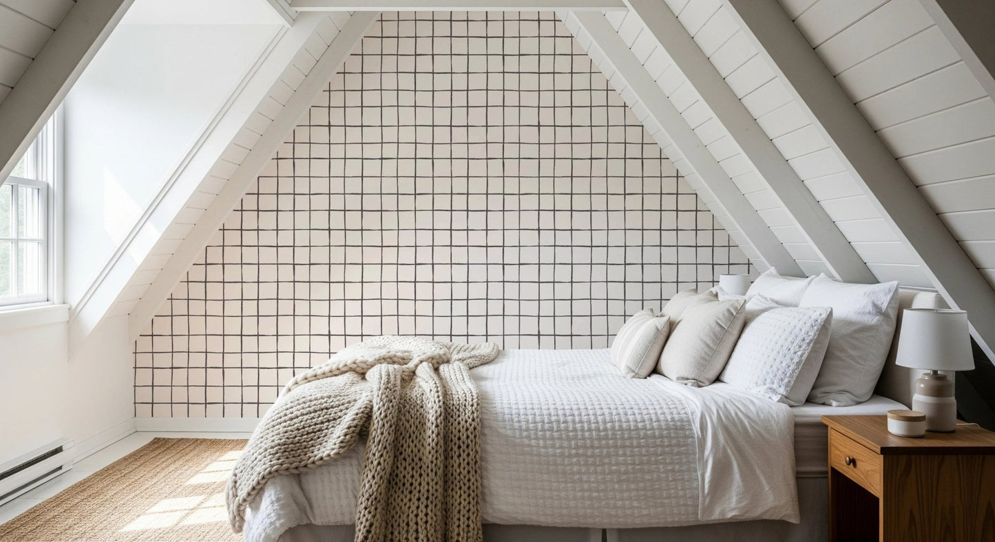 Subtle sketch check pattern in wallpaper murals