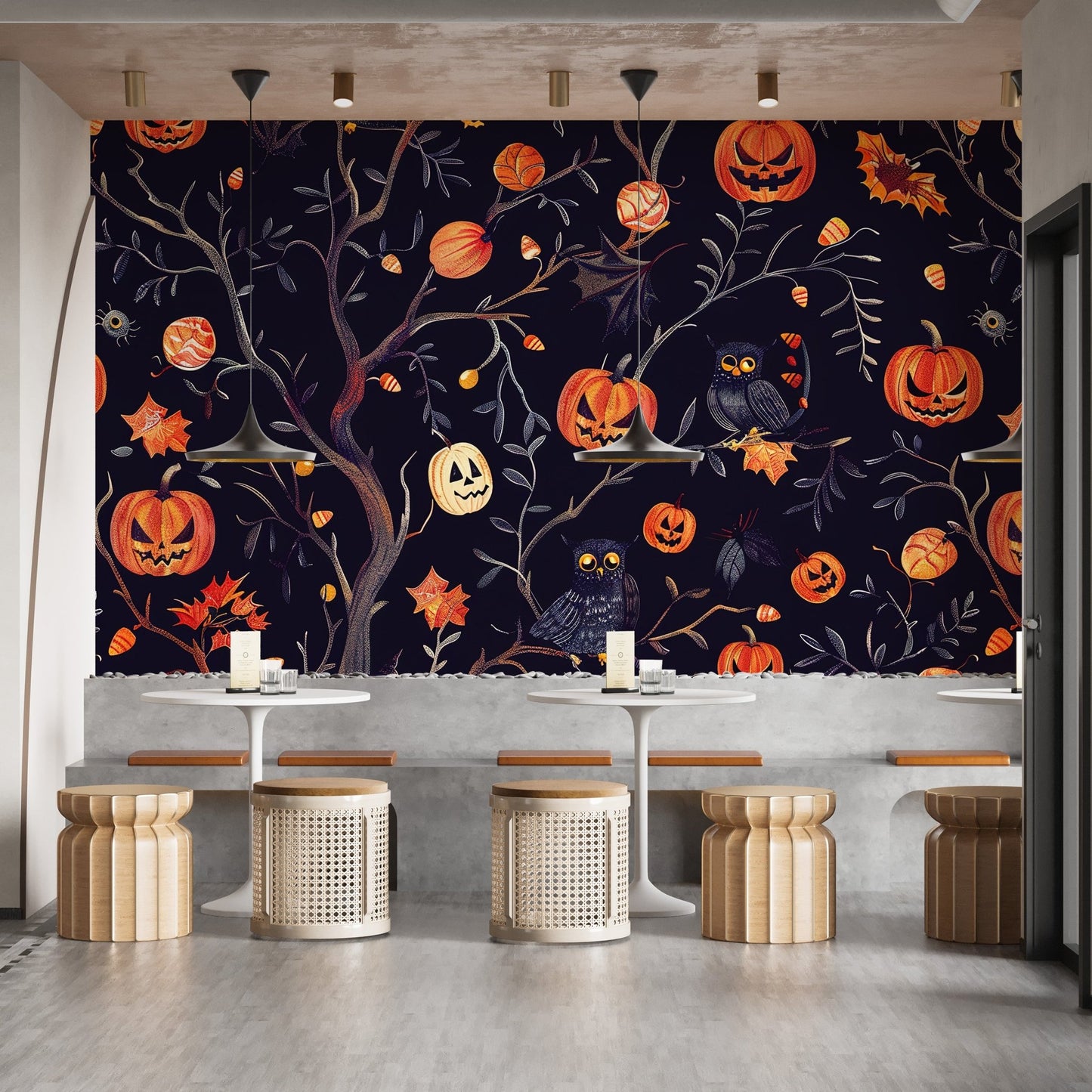 Halloween Pumpkins and Owls Wall Mural - Wallanza