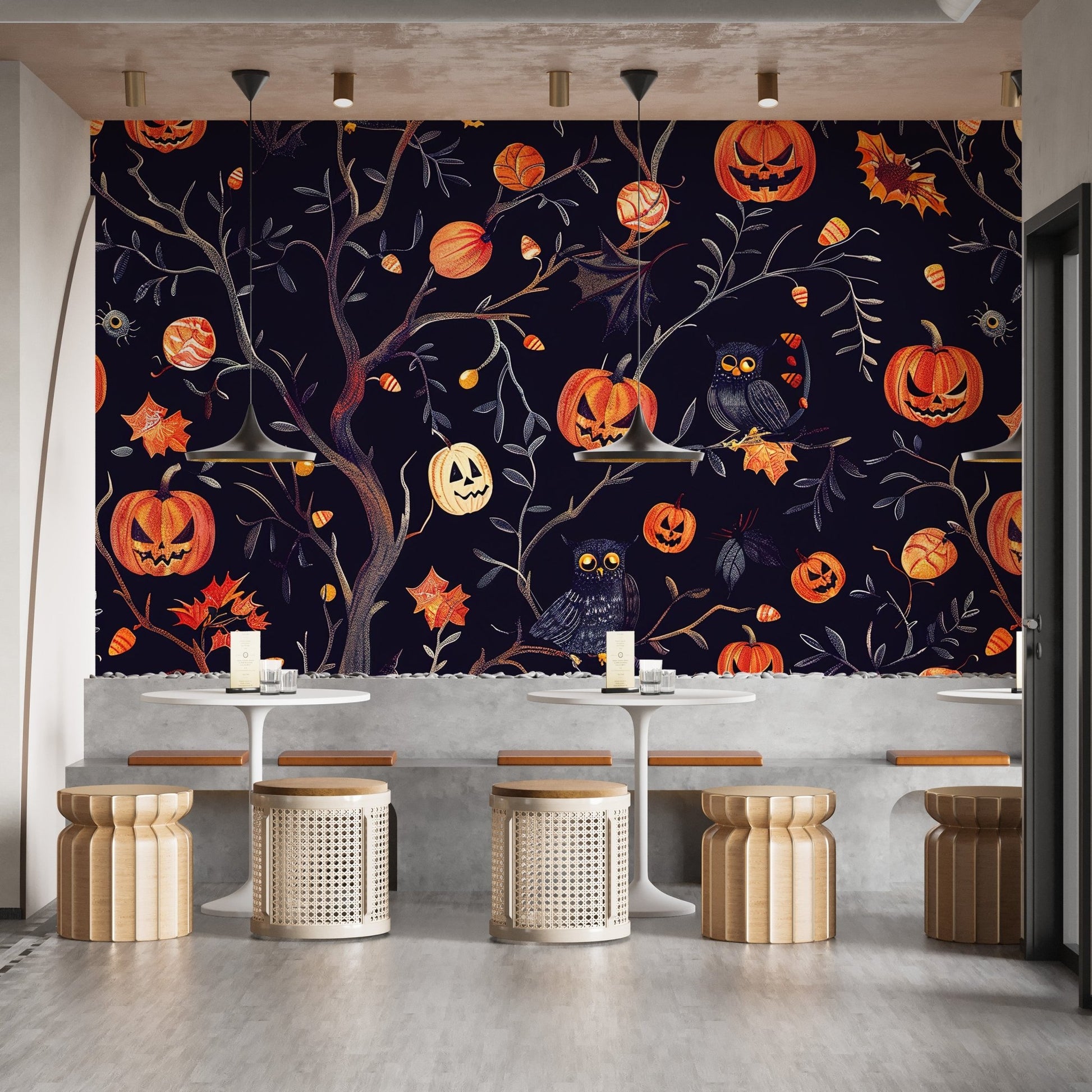 Halloween Pumpkins and Owls Wall Mural - Wallanza