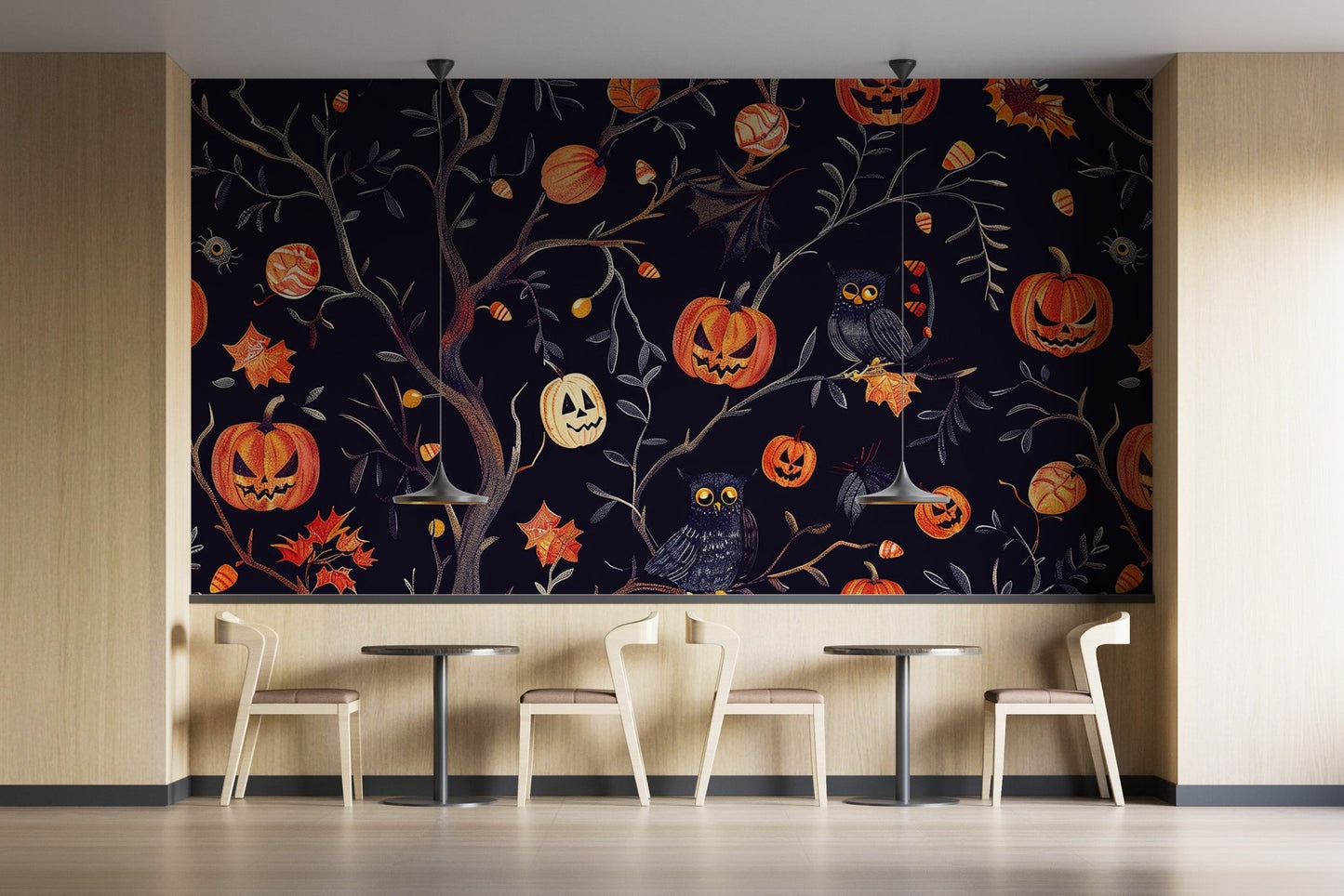 Halloween Pumpkins and Owls Wall Mural - Wallanza