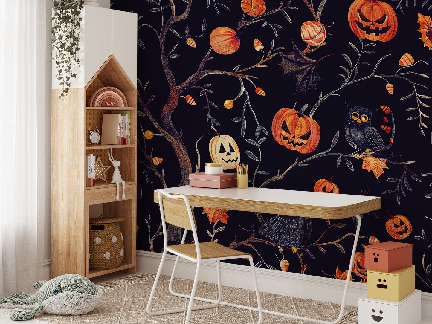 Halloween Pumpkins and Owls Wall Mural - Wallanza
