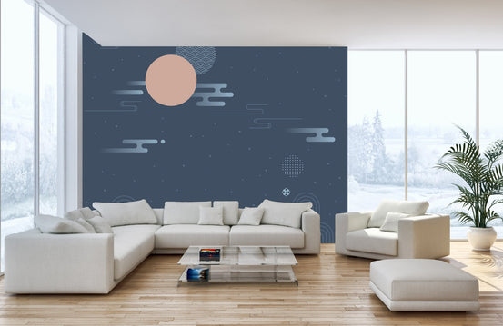 Hanbok Heritage Korean Traditional Murals in a spacious white room with a sectional sofa.