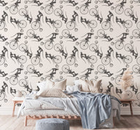 Whimsical monkey bike wallpaper design for charming bedroom wall decor