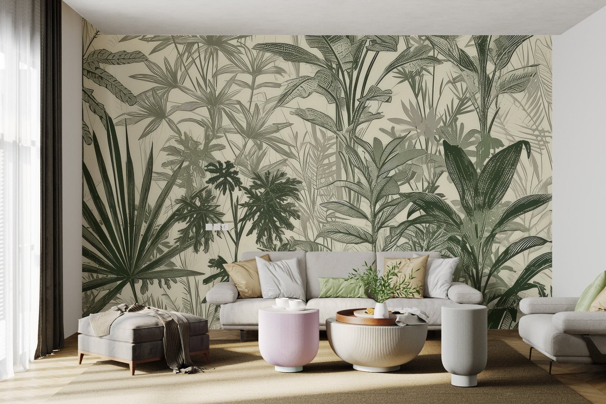 Hand - Drawn Tropical Foliage Wallpaper - Wallanza