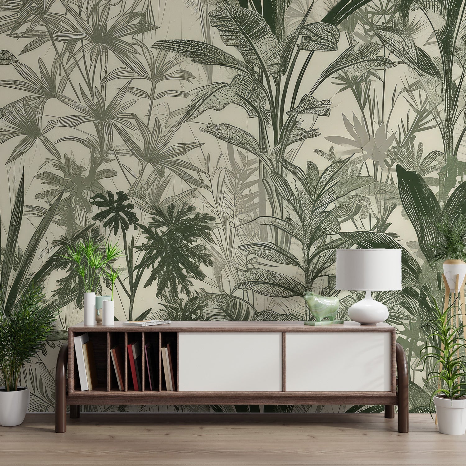 Hand - Drawn Tropical Foliage Wallpaper - Wallanza