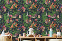 Watercolor wallpaper featuring woodland animals for kids room walls