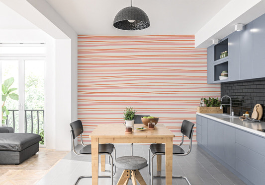 Hand-painted abstract lines wallpaper with orange and pink stripes.