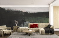 Wall mural with a hand-crafted scenic landscape design for living room decor.