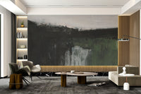 Serene hand-painted landscape mural for timeless living room decor.