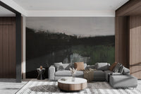 Landscape mural with intricate hand-painted elements.