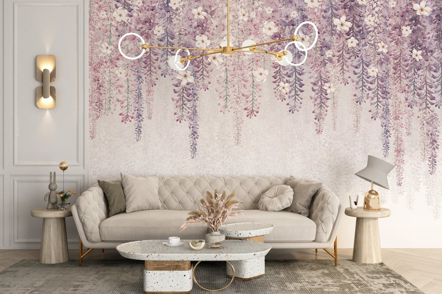 Hanging Blossom Leaves Wallpaper Mural - Wallanza