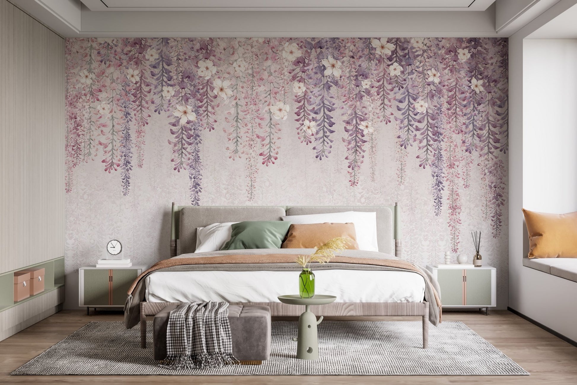 Hanging Blossom Leaves Wallpaper Mural - Wallanza