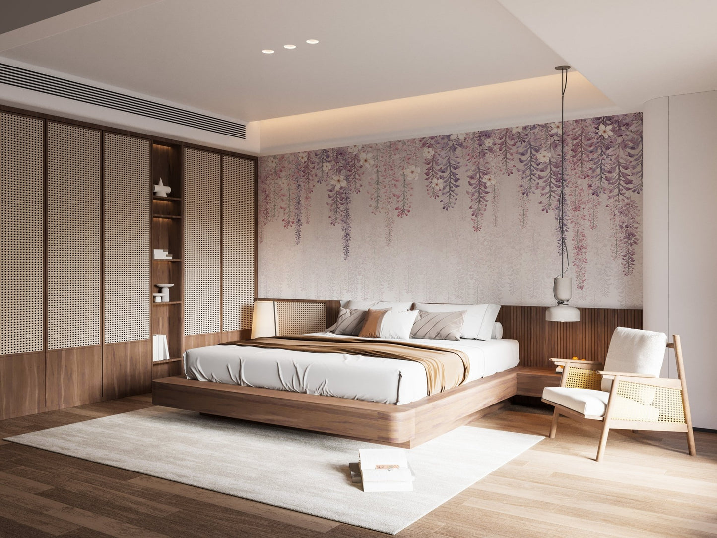 Hanging Blossom Leaves Wallpaper Mural - Wallanza