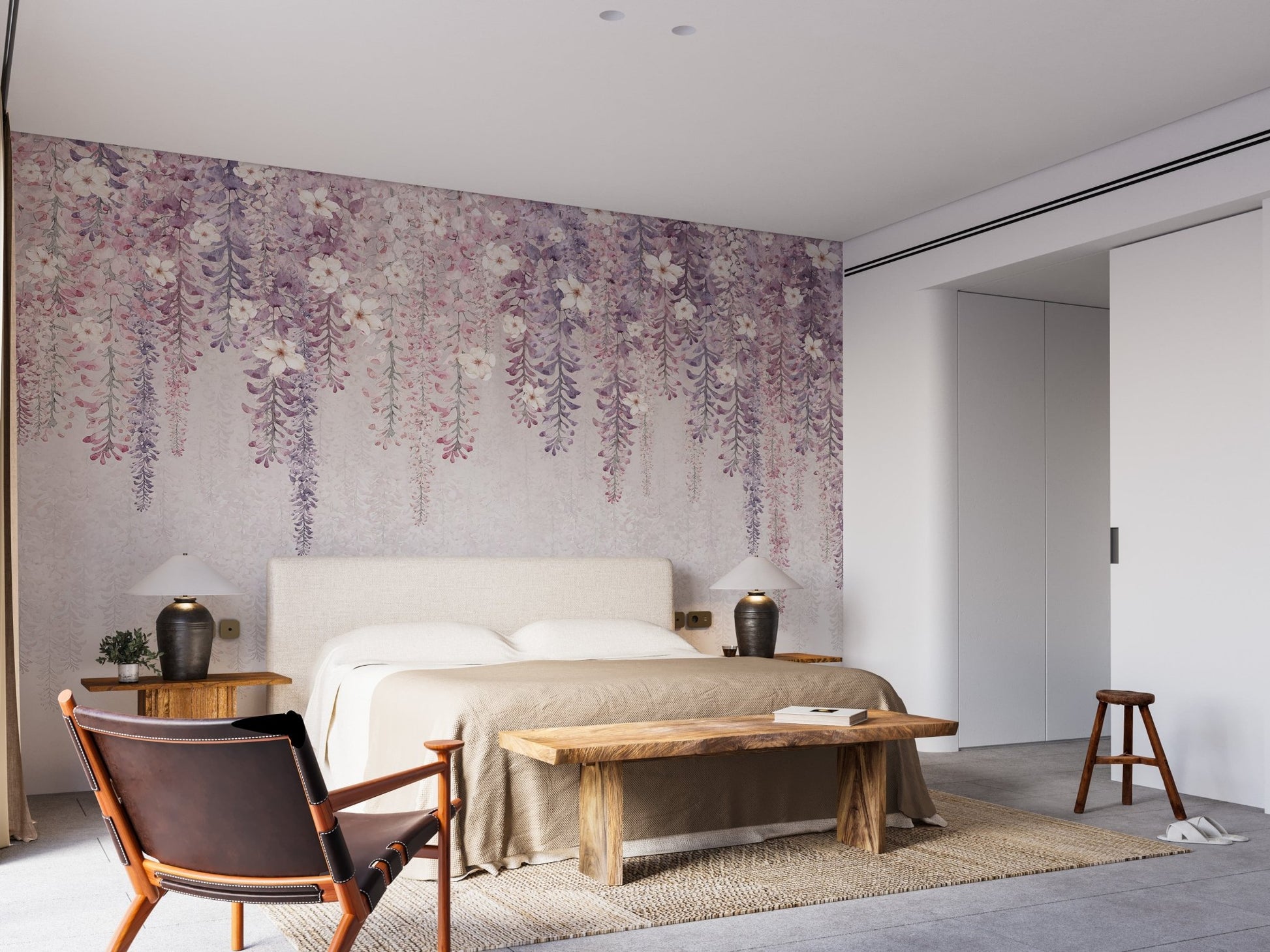 Hanging Blossom Leaves Wallpaper Mural - Wallanza