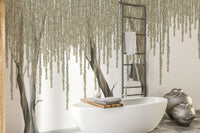 Serene Hanging Flowers Tree Wall Mural for Bathroom backdrop.