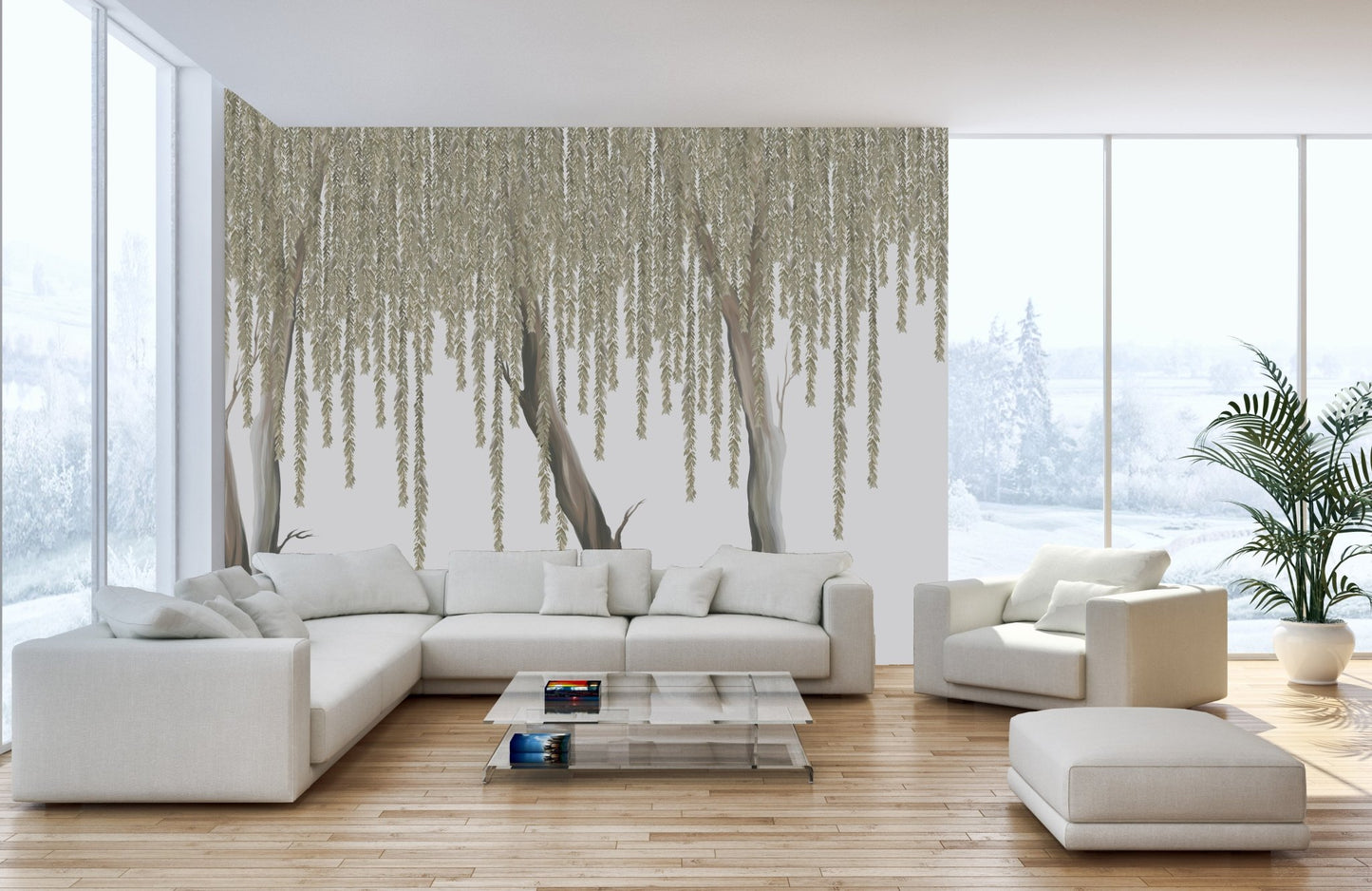 Floral Hanging Tree Wall Mural for modern living space.
