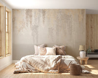Golden Beige Leaves Wall mural for sophisticated bedroom decor.