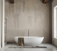 Hanging Golden Beige Leaves Mural for Bathroom interior.