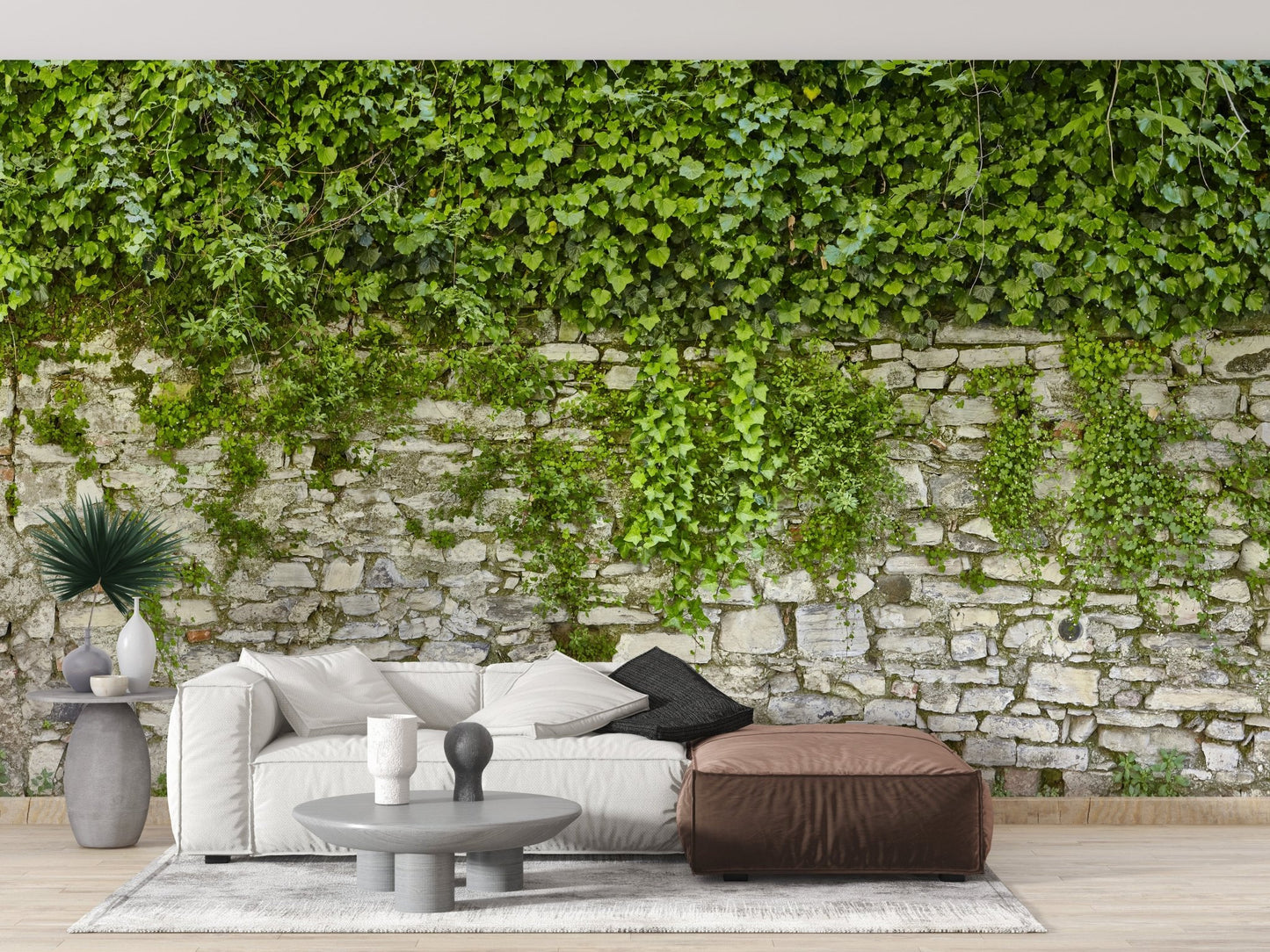 Vertical garden style green mural for a feature wall in a residential setting.