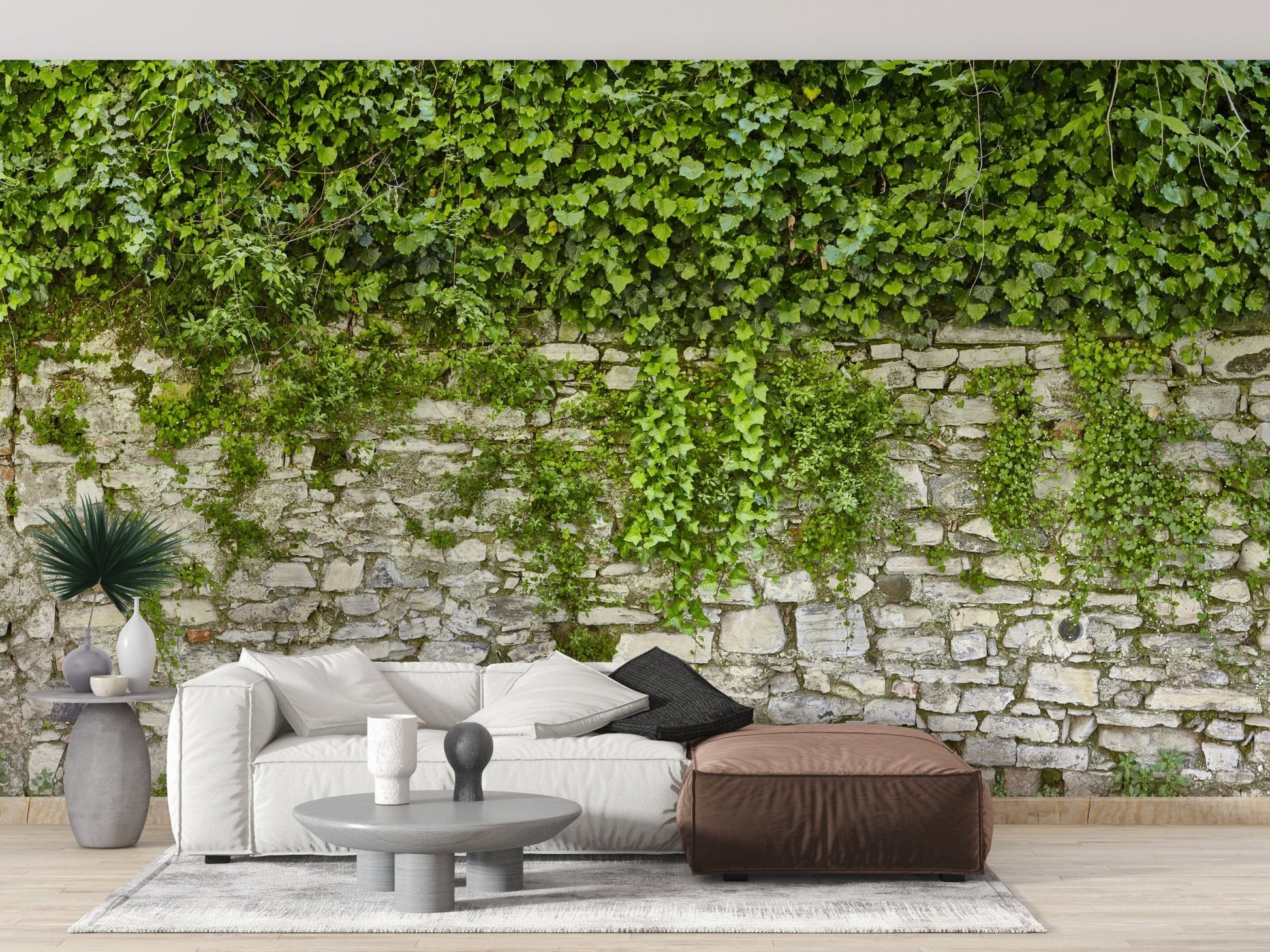 Vertical garden style green mural for a feature wall in a residential setting.