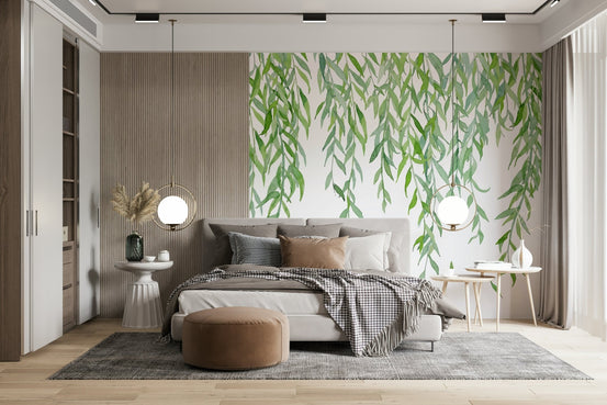 soft green wall mural, nursery full wall