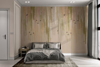 Minimalist botanical wallpaper featuring soft peach leaf strands.
