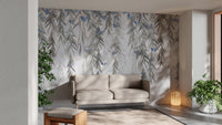 Hanging Willows on Grey Wall Mural in a minimalist living room.