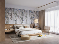 Hanging Willows on Grey Wall Mural in large sunlit bedroom.
