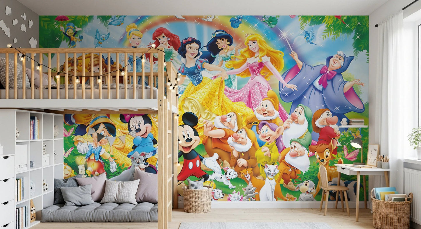 Bambi and Thumper playing in a flowery meadow.