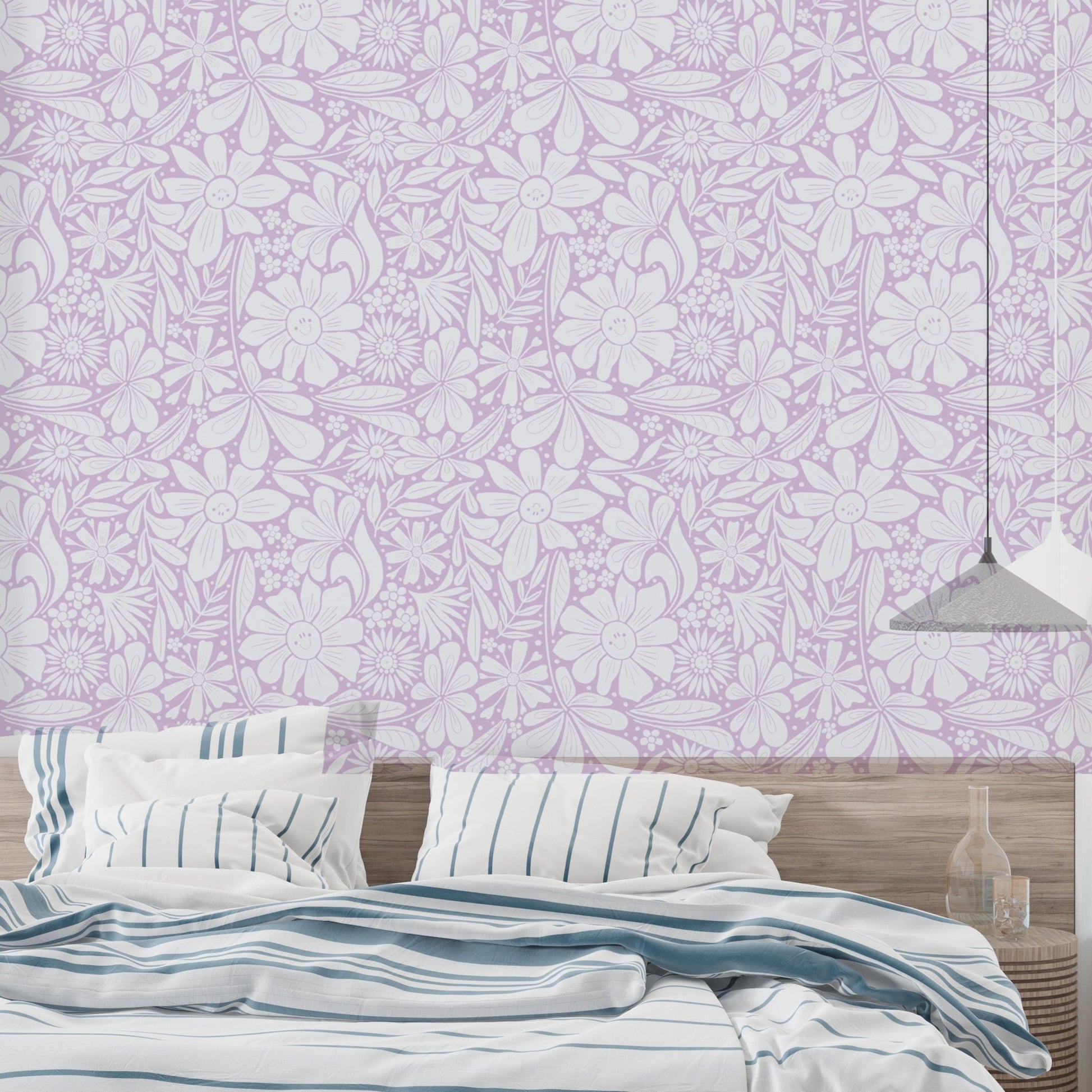 Happy Blooms Lilac Wallpaper - Wallanza