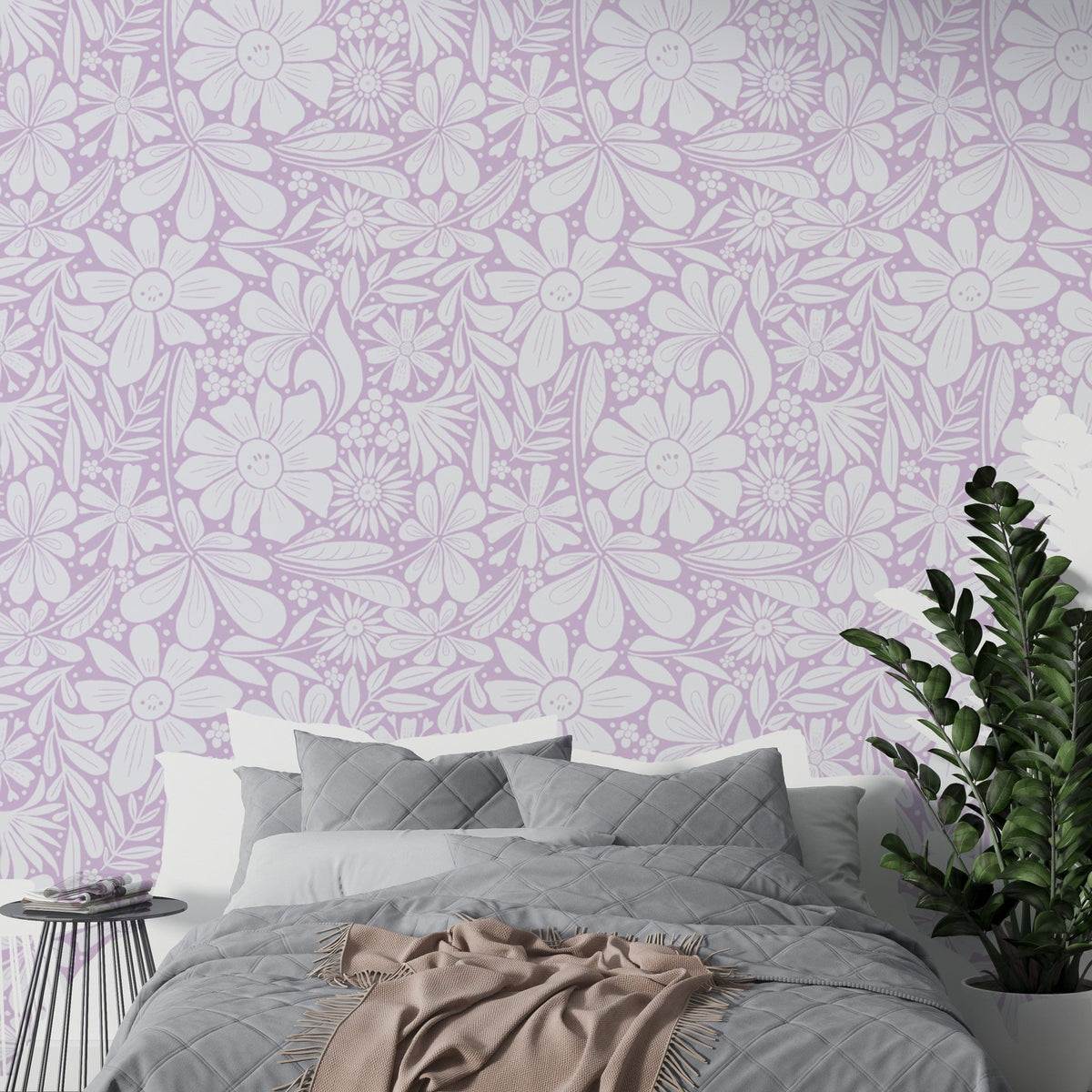 Elegant lilac daisy wallpaper for a sophisticated home look.