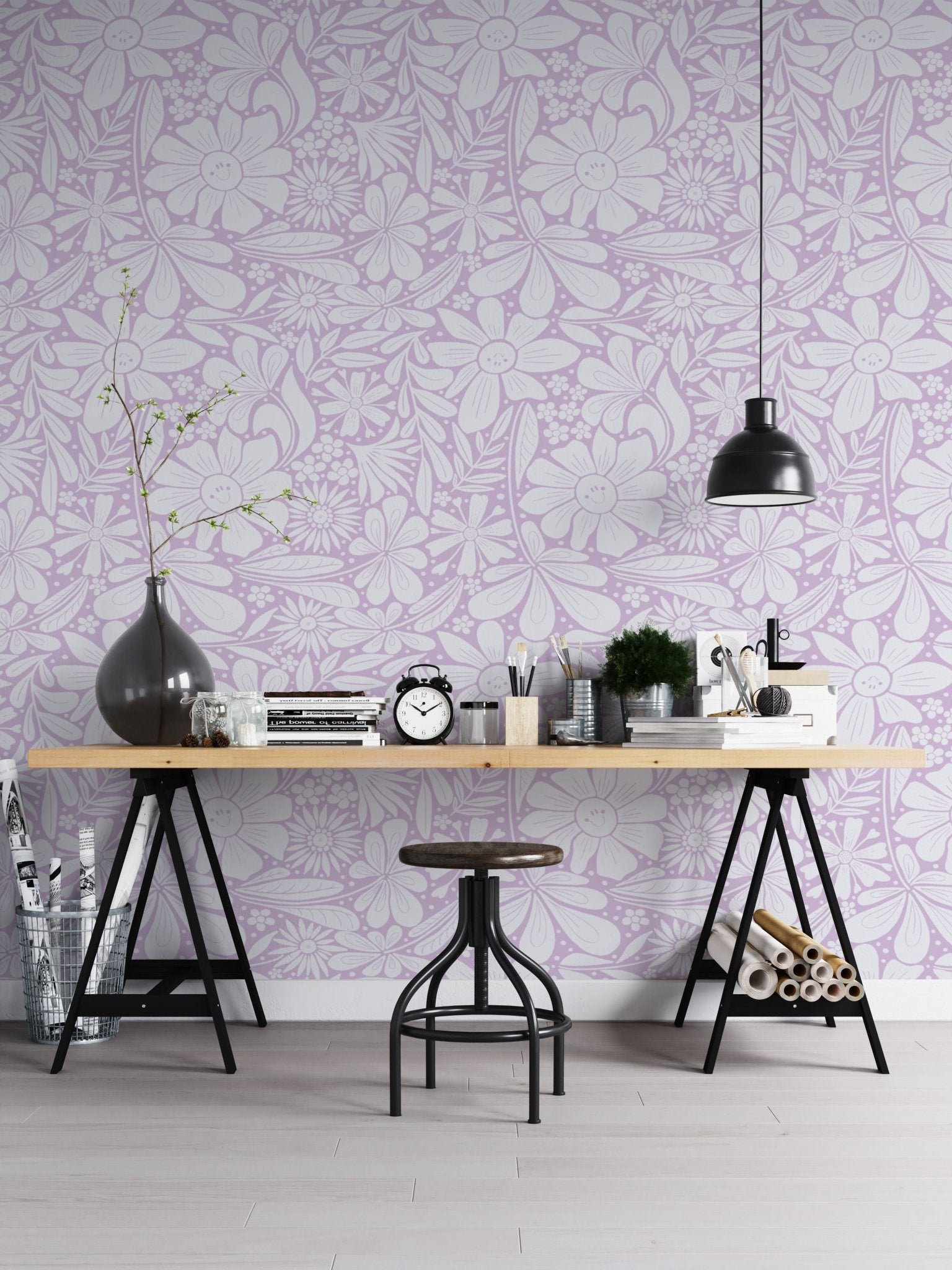 Happy Blooms Lilac Wallpaper - Wallanza