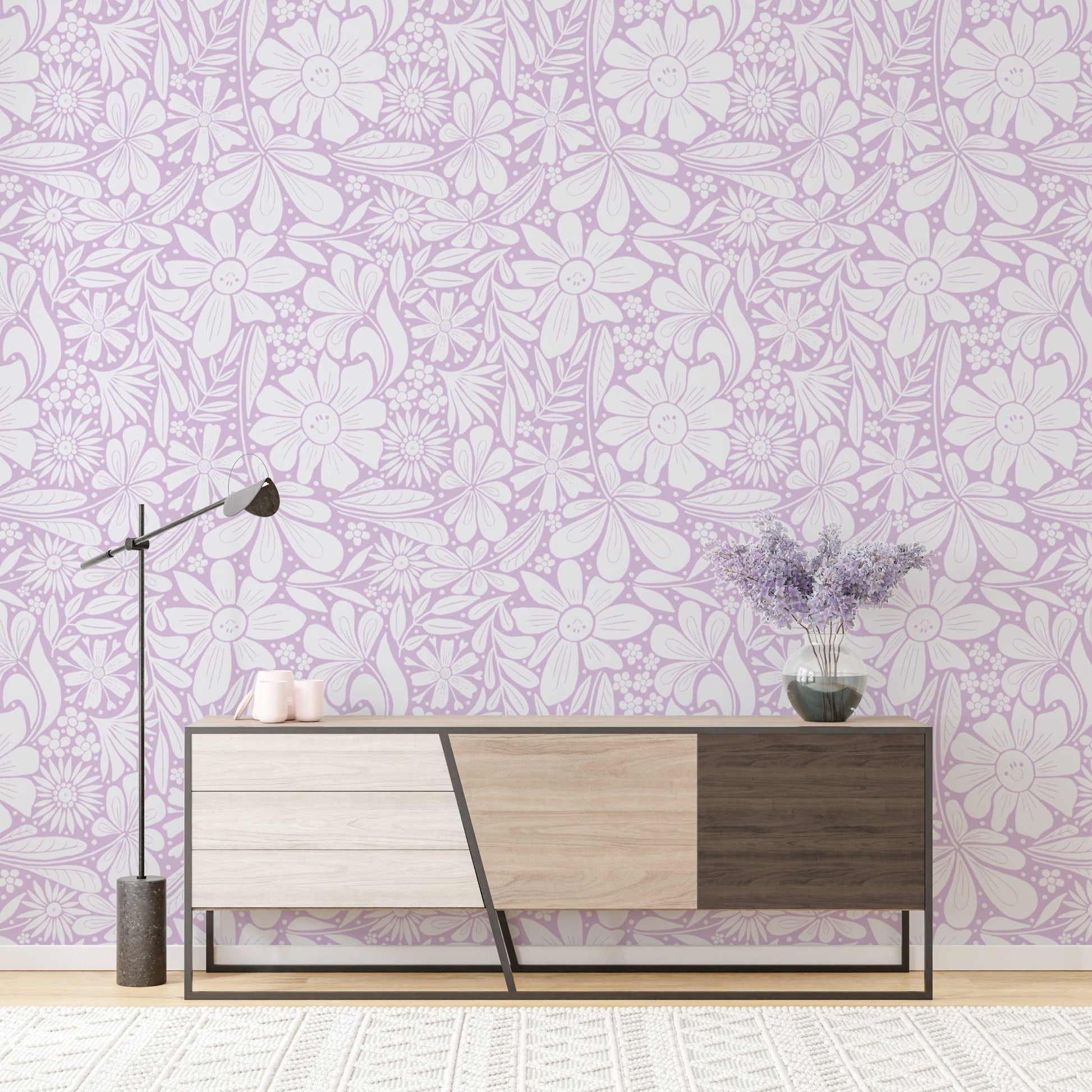 Happy Blooms Lilac Wallpaper - Wallanza