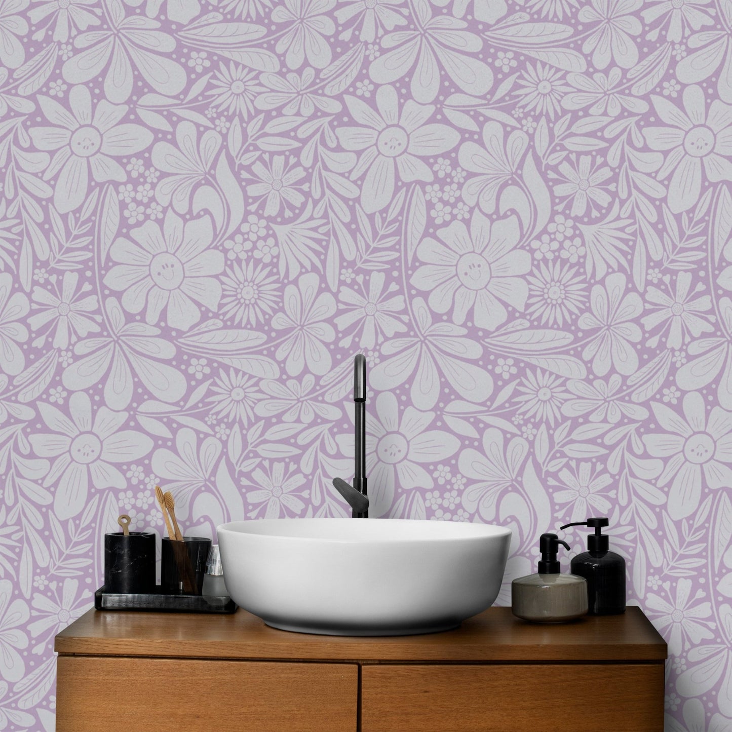 Happy Blooms Lilac Wallpaper - Wallanza