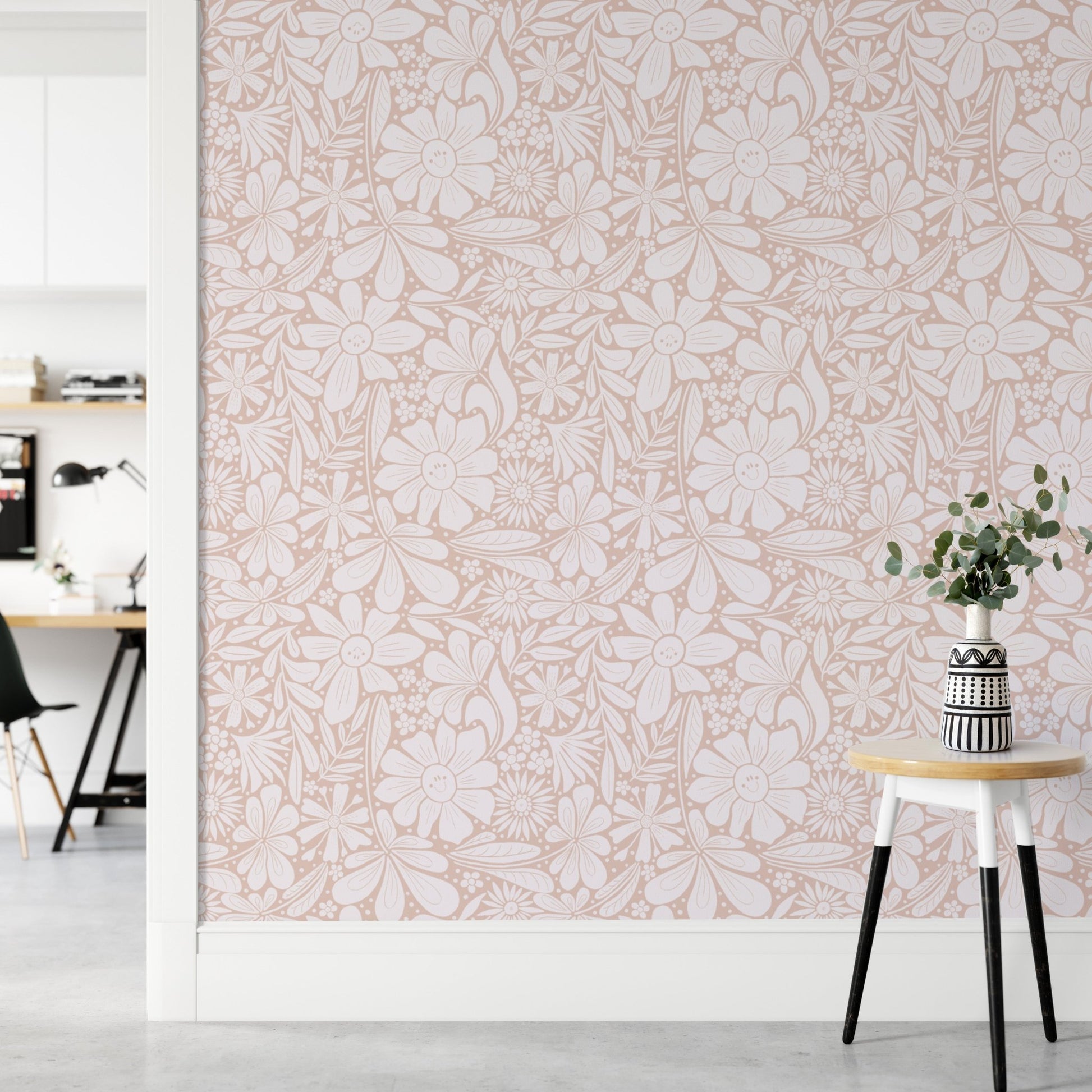 Happy Blooms Pastel Pink Wallpaper - Wallanza