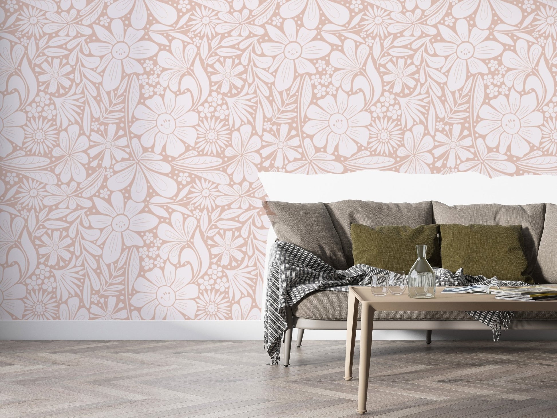 Happy Blooms Pastel Pink Wallpaper - Wallanza