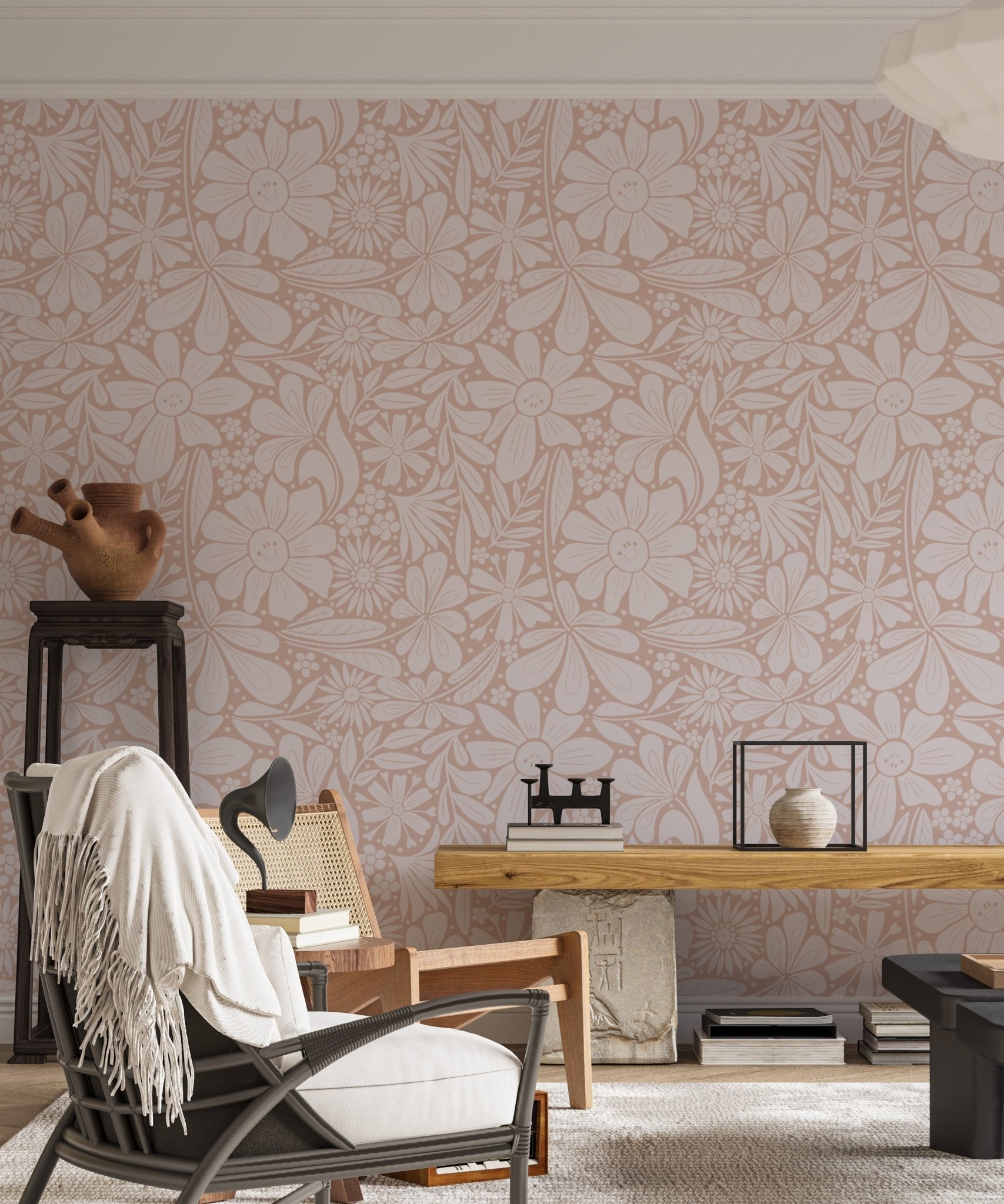 Happy Blooms Pastel Pink Wallpaper - Wallanza