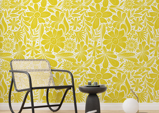 Elegant happy blooms yellow wallpaper for a decorative feature wall.