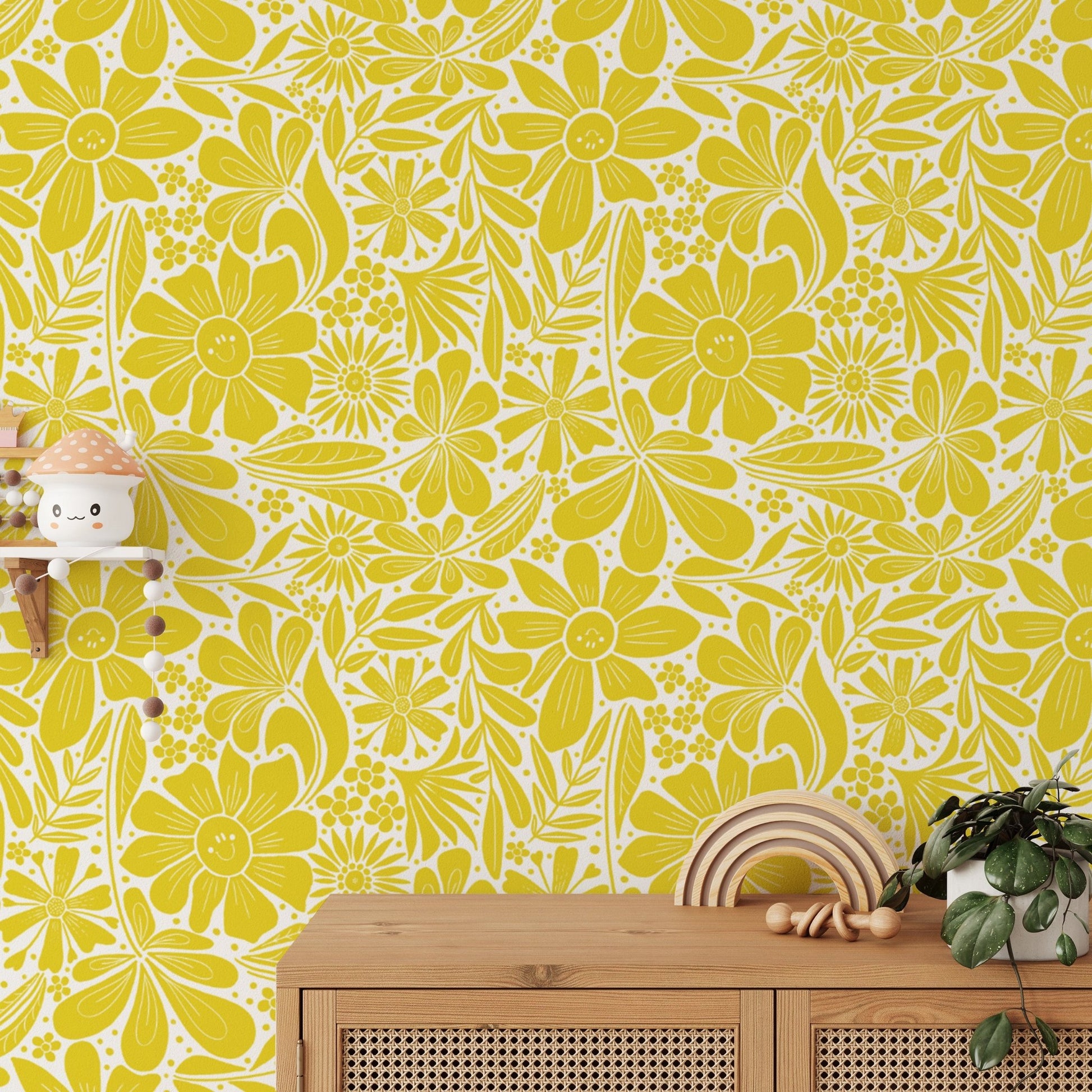 Happy Blooms Yellow Wallpaper - Wallanza