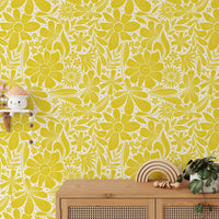 Happy Blooms Yellow Wallpaper - Wallanza