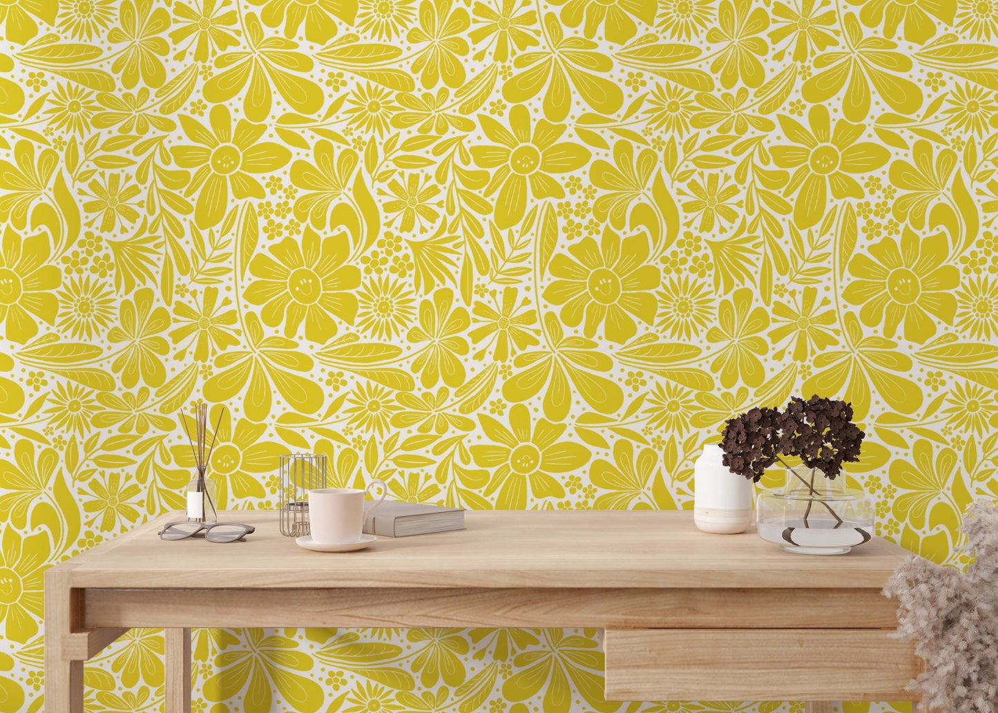Happy Blooms Yellow Wallpaper - Wallanza