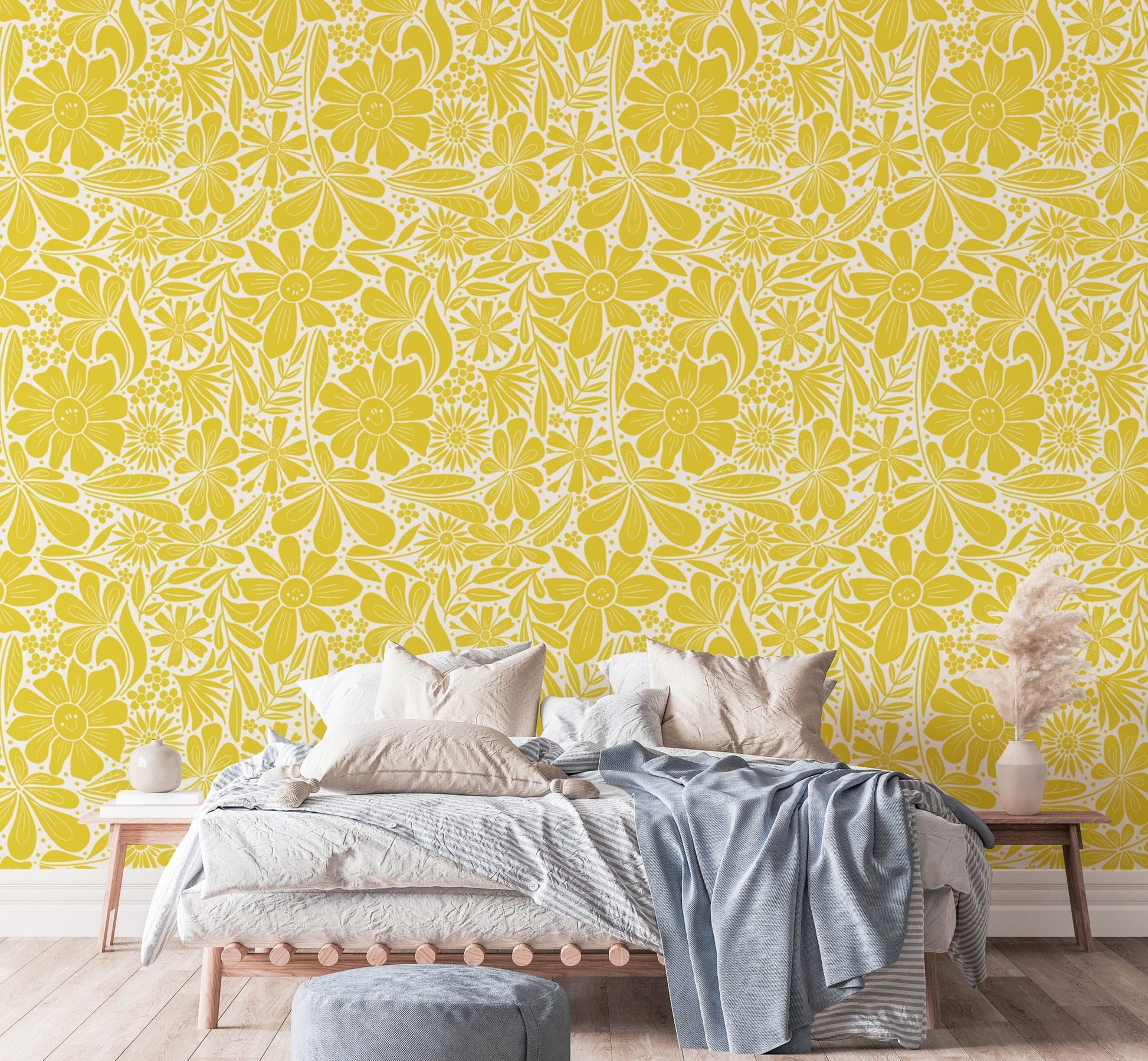 Happy Blooms Yellow Wallpaper - Wallanza