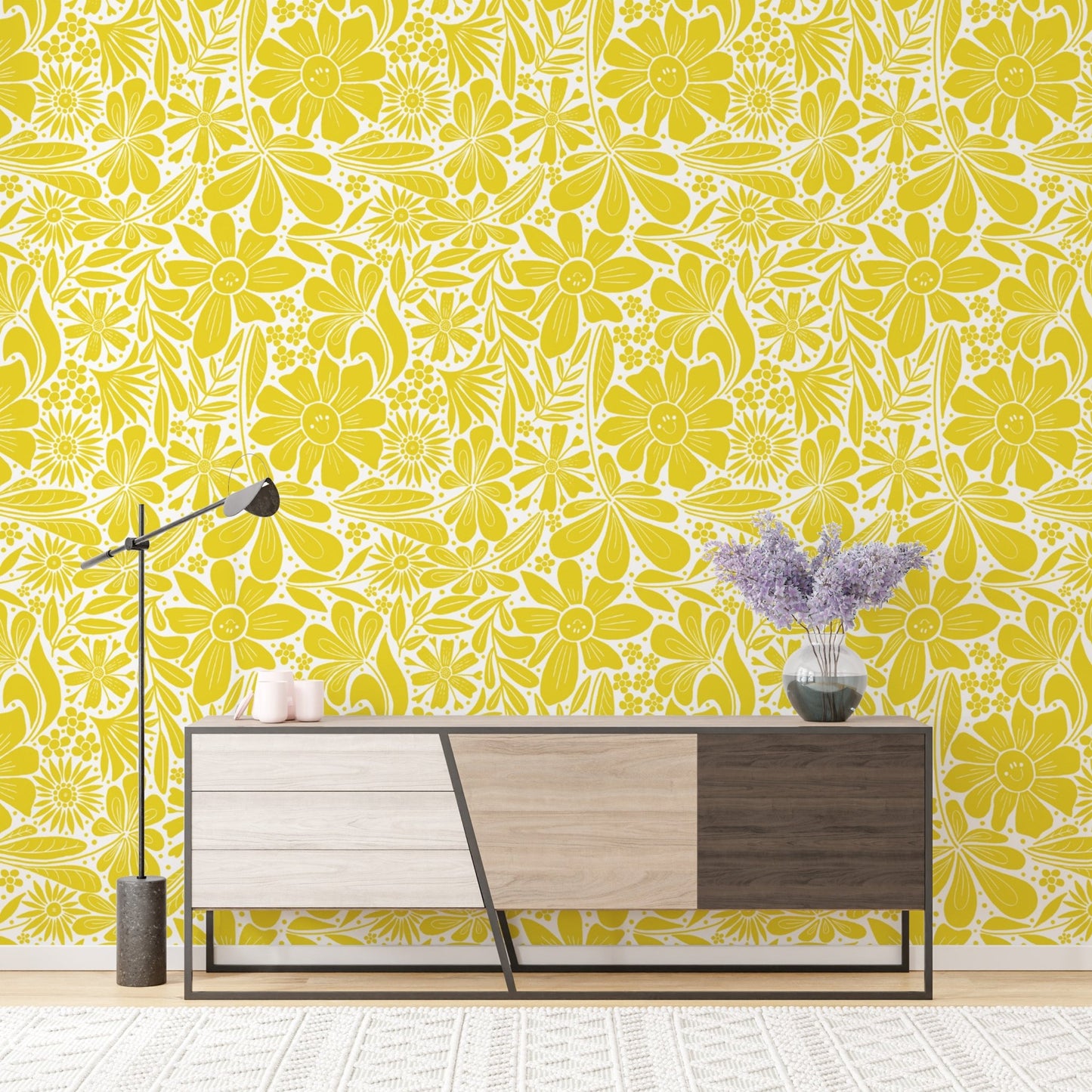 Happy Blooms Yellow Wallpaper - Wallanza