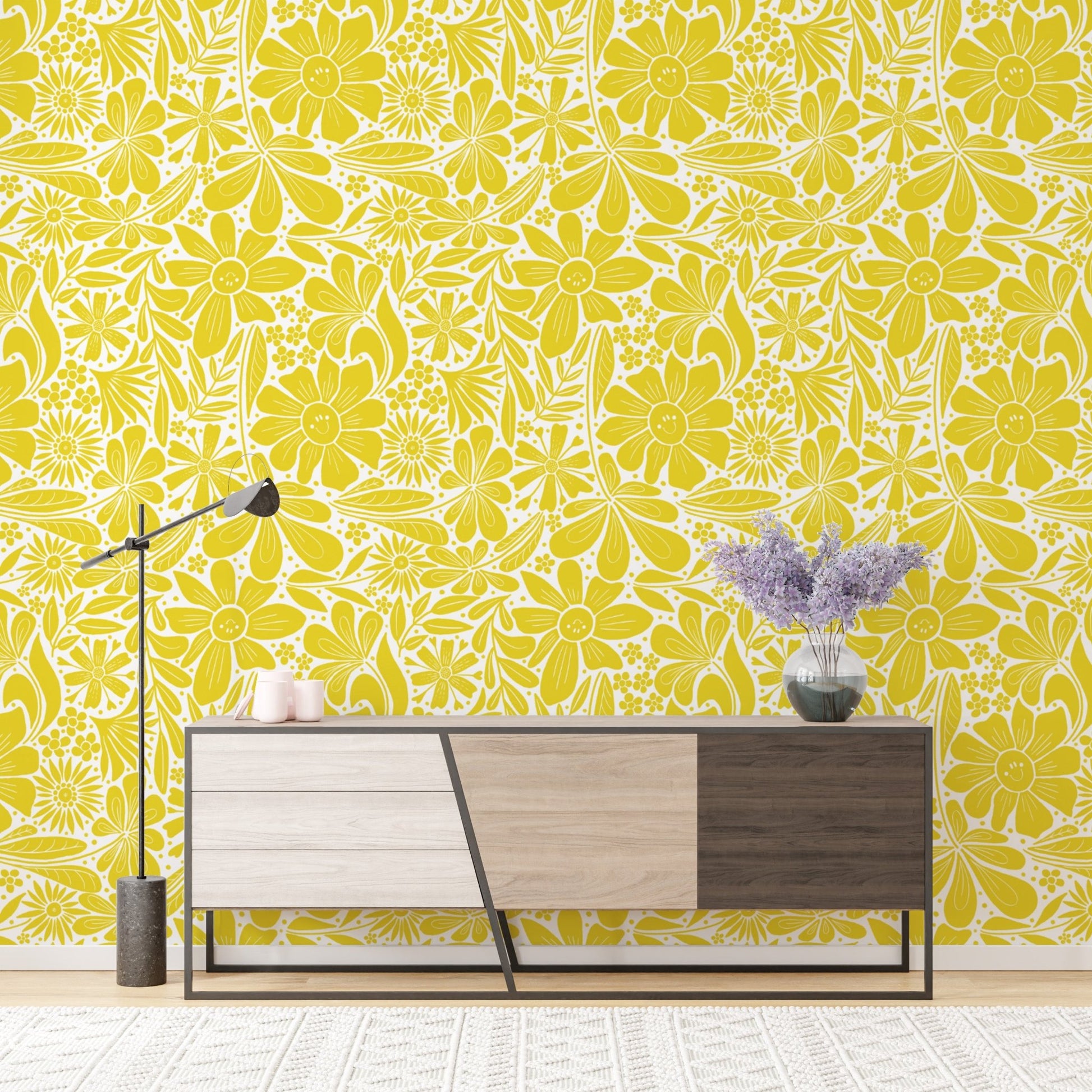 Happy Blooms Yellow Wallpaper - Wallanza
