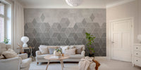 Hexagon Concrete Charm wall mural in a living room with white sofa and plant.
