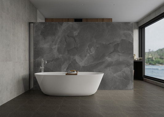 High-resolution wall mural featuring elegant grey marble for bathroom decor.