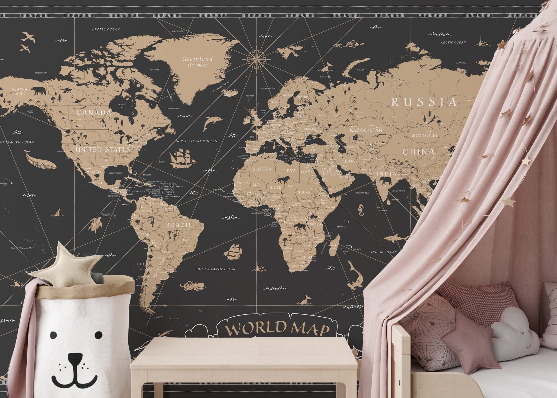 Historical globe wallpaper in golden hues
