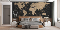 Gold-leaf wallpaper featuring global map
